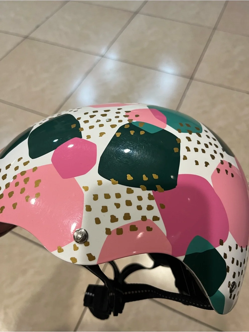 Kids Protective Helmet in Pink & Teal Abstract Design